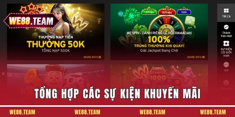 Tổng hợp các chương trình ưu đãi khuyến mãi chất lượng tại We88 